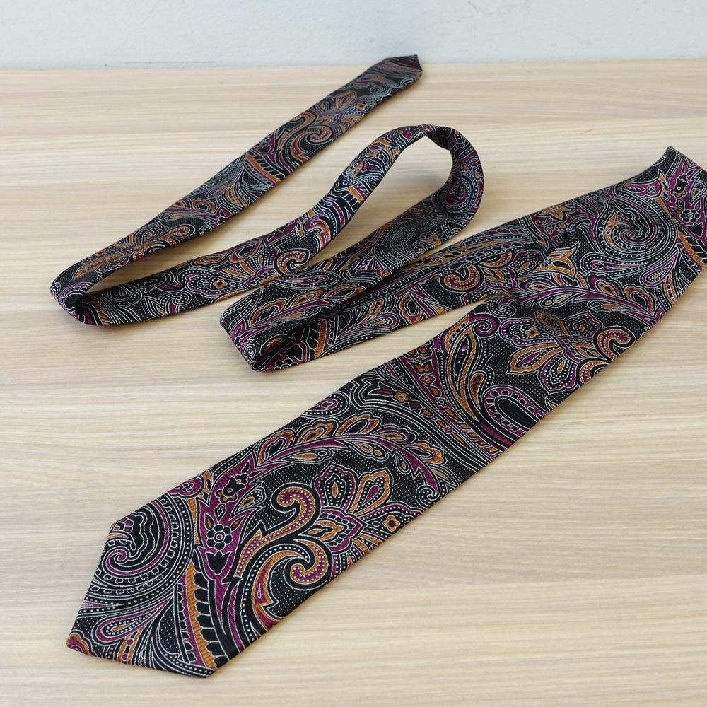 Black Magenta Gold Paisley Silk Slim Tie Mens Floral Baroque Dots JOS A BANK